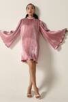 House Of Zeniaa_Pink High Neck Ella Metallic Dress _Online_at_Aza_Fashions