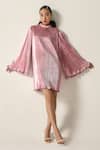 Buy_House Of Zeniaa_Pink High Neck Ella Metallic Dress _at_Aza_Fashions