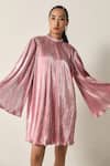 Buy_House Of Zeniaa_Pink High Neck Ella Metallic Dress _Online_at_Aza_Fashions