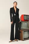 Shop_House Of Zeniaa_Black Crepe Sequins, Embroidery Jules Embellished Blazer With Trouser _at_Aza_Fashions