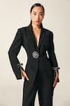 House Of Zeniaa_Black Crepe Sequins, Embroidery Jules Embellished Blazer With Trouser _Online_at_Aza_Fashions