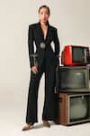 Buy_House Of Zeniaa_Black Crepe Sequins, Embroidery Jules Embellished Blazer With Trouser _at_Aza_Fashions