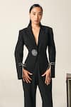 Shop_House Of Zeniaa_Black Crepe Sequins, Embroidery Jules Embellished Blazer With Trouser _Online_at_Aza_Fashions