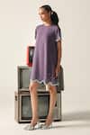 House Of Zeniaa_Purple Crepe Rhinestones, Beads Round Neck Savanna Embellished Dress _Online_at_Aza_Fashions