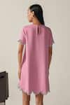 Shop_House Of Zeniaa_Pink Crepe Rhinestones Round Neck Ophelia Embellished Dress _at_Aza_Fashions