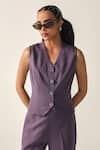 House Of Zeniaa_Purple Crepe V-neck Emma Sleeveless Vest And Trouser Set _Online_at_Aza_Fashions