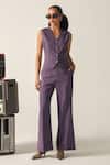 Shop_House Of Zeniaa_Purple Crepe V-neck Emma Sleeveless Vest And Trouser Set _Online_at_Aza_Fashions