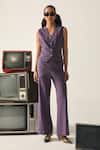 Buy_House Of Zeniaa_Purple Crepe V-neck Emma Sleeveless Vest And Trouser Set _at_Aza_Fashions