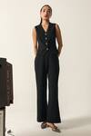 Buy_House Of Zeniaa_Black Crepe V-neck Elena Solid Vest And Trouser Set _at_Aza_Fashions