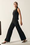 Shop_House Of Zeniaa_Black Crepe V-neck Elena Solid Vest And Trouser Set _Online_at_Aza_Fashions
