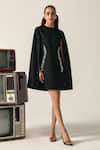 Buy_House Of Zeniaa_Black Crepe Embroidery Round Neck Lexie Floral Dress _at_Aza_Fashions