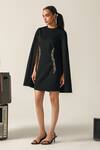 Buy_House Of Zeniaa_Black Crepe Embroidery Round Neck Lexie Floral Dress _Online_at_Aza_Fashions