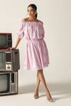House Of Zeniaa_Pink Cotton, Lurex Off-shoulder Scarlett Off Dress _Online_at_Aza_Fashions