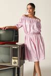 Buy_House Of Zeniaa_Pink Cotton, Lurex Off-shoulder Scarlett Off Dress _Online_at_Aza_Fashions