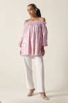 Buy_House Of Zeniaa_Pink Cotton, Lurex Sequins Off-shoulder Hope Off Top _at_Aza_Fashions