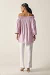 Shop_House Of Zeniaa_Pink Cotton, Lurex Sequins Off-shoulder Hope Off Top _at_Aza_Fashions
