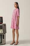 House Of Zeniaa_Pink Crepe Beads, Embroidery Round Neck Kate Floral Embellished Dress _Online_at_Aza_Fashions