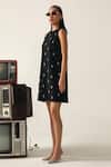 Buy_House Of Zeniaa_Black Crepe Embroidery Round Neck Ellie Dress _Online_at_Aza_Fashions