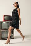 Shop_House Of Zeniaa_Black Crepe Embroidery Round Neck Ellie Dress _Online_at_Aza_Fashions