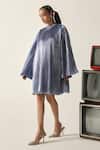 House Of Zeniaa_Blue Crepe High Neck Jane A-line Dress _Online_at_Aza_Fashions