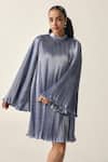 Buy_House Of Zeniaa_Blue Crepe High Neck Jane A-line Dress _Online_at_Aza_Fashions