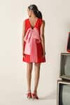 Shop_House Of Zeniaa_Red Crepe Applique, Stones Round Neck Lucy 3d Floral Embellished Dress _at_Aza_Fashions