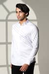 Buy_Sanjana Reddy Designs_White Cotton Embroidery Slant Sally Lines Shirt _at_Aza_Fashions