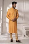Buy_Minikin_Orange Silk, Dupion Gota Patti, Embroidery Placket Kurta Set _Online_at_Aza_Fashions