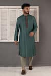 Shop_Minikin_Green Silk Embroidery Placement Kurta Set _Online_at_Aza_Fashions