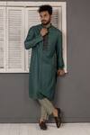 Minikin_Green Silk Embroidery Placement Kurta Set _at_Aza_Fashions