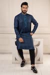 Minikin_Blue Silk Embroidery Resham Kurta Set _Online_at_Aza_Fashions