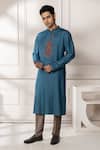 Buy_Minikin_Blue Silk, Dupion Embroidery Leaf Kurta Set _at_Aza_Fashions