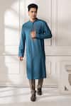 Shop_Minikin_Blue Silk, Dupion Embroidery Leaf Kurta Set _Online_at_Aza_Fashions