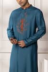 Minikin_Blue Silk, Dupion Embroidery Leaf Kurta Set _at_Aza_Fashions