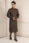 Buy_Minikin_Brown Silk Embroidery Lotus Kurta Set _at_Aza_Fashions