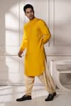 Minikin_Yellow Silk, Viscose Embroidery Pathani Kurta Set _Online_at_Aza_Fashions