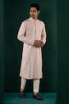 Minikin_Pink Linen Embroidery Hand Kurta Set _at_Aza_Fashions