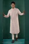 Buy_Minikin_Pink Linen Embroidery Hand Kurta Set _at_Aza_Fashions