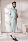 Shop_Minikin_Aqua Silk, Viscose Embroidery Floral Placement Kurta Set _Online_at_Aza_Fashions