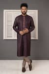 Buy_Minikin_Wine Silk, Viscose Embroidery Mirror Placket Kurta Set _at_Aza_Fashions