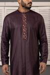 Shop_Minikin_Wine Silk, Viscose Embroidery Mirror Placket Kurta Set _Online_at_Aza_Fashions