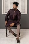 Minikin_Wine Silk, Viscose Embroidery Mirror Placket Kurta Set _at_Aza_Fashions
