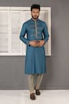 Buy_Minikin_Blue Silk, Viscose Embroidery Geometric Kurta Set _at_Aza_Fashions