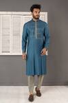Minikin_Blue Silk, Viscose Embroidery Geometric Kurta Set _Online_at_Aza_Fashions