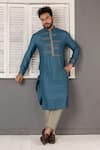 Buy_Minikin_Blue Silk, Viscose Embroidery Geometric Kurta Set _Online_at_Aza_Fashions
