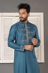Shop_Minikin_Blue Silk, Viscose Embroidery Geometric Kurta Set _Online_at_Aza_Fashions