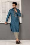 Minikin_Blue Silk, Viscose Embroidery Geometric Kurta Set _at_Aza_Fashions