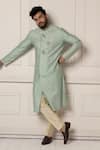 Buy_Minikin_Aqua Silk, Viscose, Dupion Embroidery Flower Kurta Set _at_Aza_Fashions