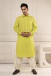 Buy_Minikin_Lime Cotton Mirrors Work Pathani Kurta Set _at_Aza_Fashions