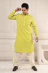 Buy_Minikin_Lime Cotton Mirrors Work Pathani Kurta Set _Online_at_Aza_Fashions
